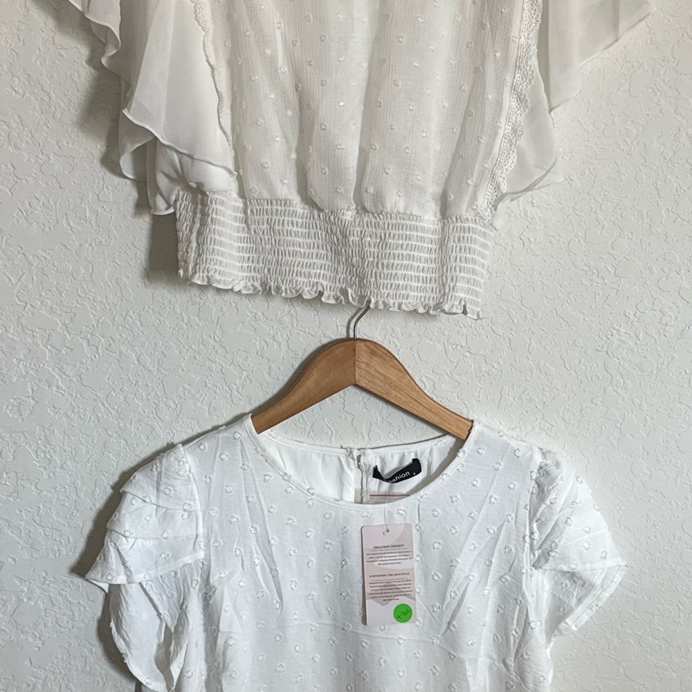 Amazon White blouse bundle of 2 Ruffled Cap Sleeve Blouse